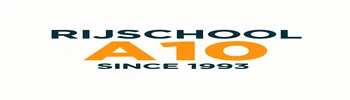 Logo van Rijschool A10 met auto en tekst Rijschool A10 – Since 1993