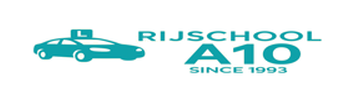 Logo van Rijschool A10 met auto en tekst Rijschool A10 – Since 1993